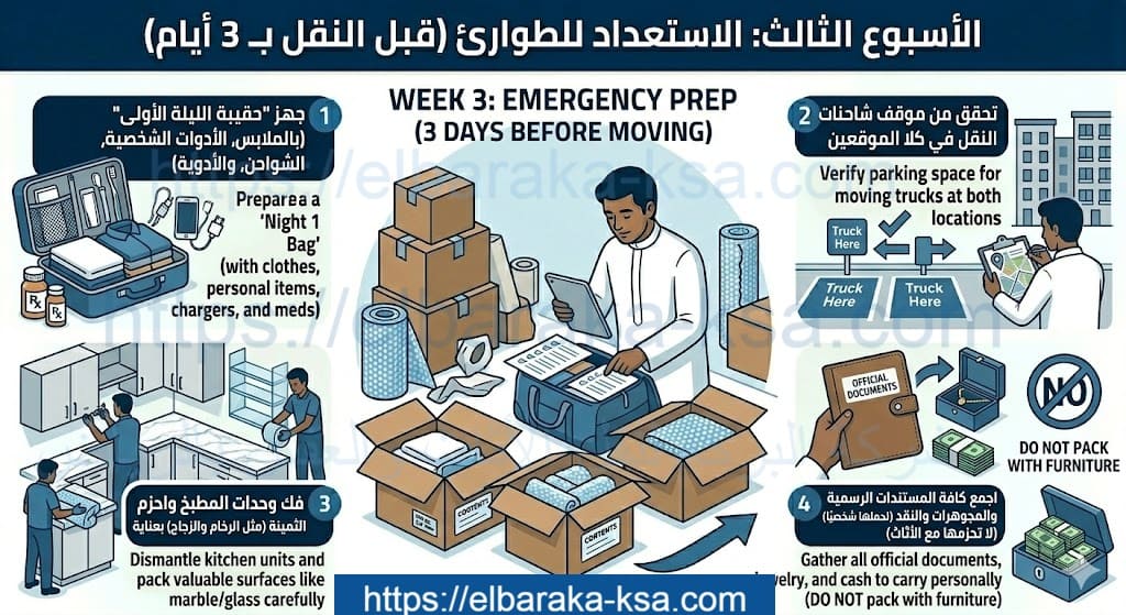 الأسبوع الثالث الاستعداد للطواريء قبل النقل ب 3 أيام