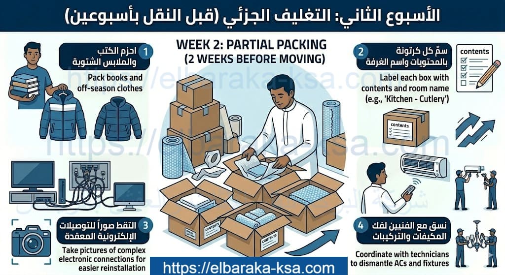 الأسبوع الثاني التغليف الجزئي قبل النقل بأسبوعين